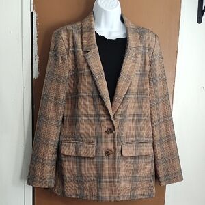 Old Navy Women's Plaid Blazer - Tan and Black